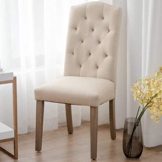 Costway Set of 2 Beige Fabric Upholstered Dining Chair with Solid Wood Legs