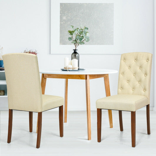 Costway Set of 2 Beige Fabric Wood Accent Dining Chair Tufted Modern Living Room Furniture