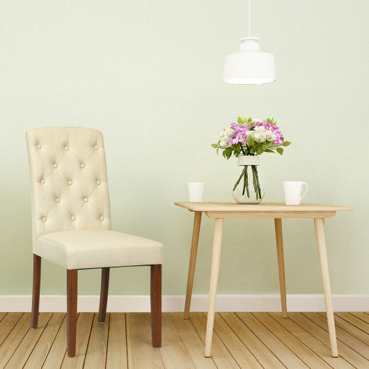 Costway Set of 2 Beige Fabric Wood Accent Dining Chair Tufted Modern Living Room Furniture