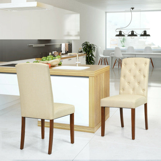 Costway Set of 2 Beige Fabric Wood Accent Dining Chair Tufted Modern Living Room Furniture