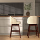 Costway Set of 2 Beige Swivel Bar Stools with Rubber Wood Legs and Padded Back