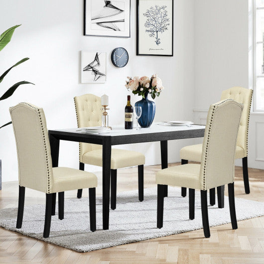 Costway Set of 2 Beige Tufted Upholstered Dining Chairs