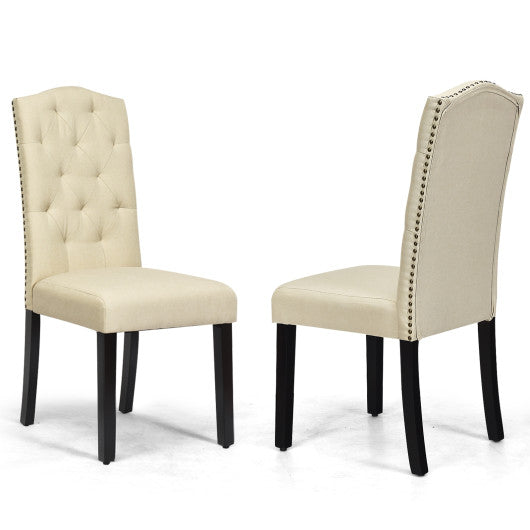 Costway Set of 2 Beige Tufted Upholstered Dining Chairs