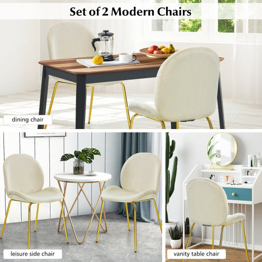 Costway Set of 2 Beige Velvet Accent Chairs with Gold Metal Legs