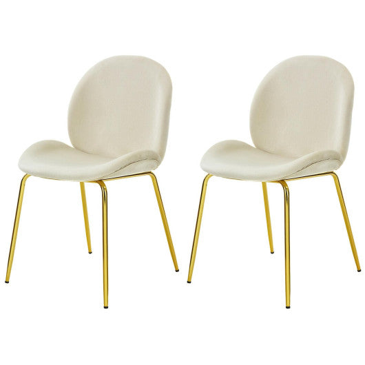 Costway Set of 2 Beige Velvet Accent Chairs with Gold Metal Legs