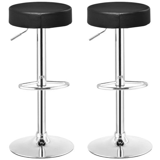 Costway Set of 2 Black Adjustable Round PU Leather Swivel Barstool with Chrome Footrest