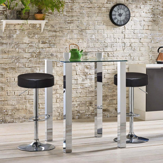 Costway Set of 2 Black Adjustable Round PU Leather Swivel Barstool with Chrome Footrest