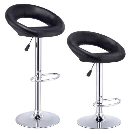 Costway Set of 2 Black Adjustable Swivel PU Bar Stools