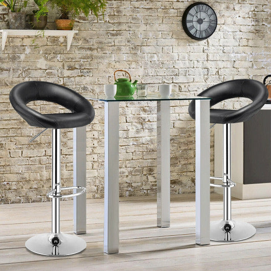 Costway Set of 2 Black Bar Stools Adjustable PU Leather Swivel Chairs