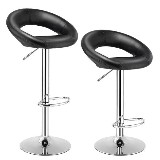 Costway Set of 2 Black Bar Stools Adjustable PU Leather Swivel Chairs