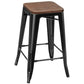 Costway Set of 2 Black Counter Height Backless Stool with Wooden Seat