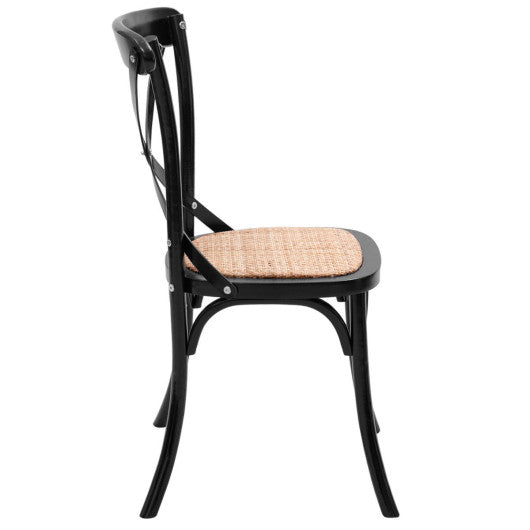 Costway Set of 2 Black Cross Back Solid Wood Rattan Seat Dining Chair