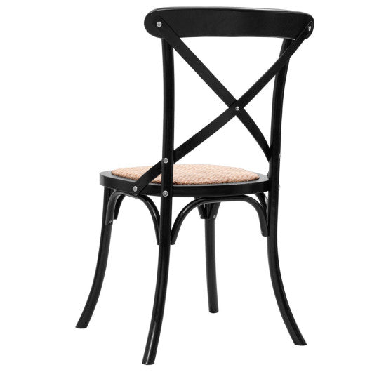 Costway Set of 2 Black Cross Back Solid Wood Rattan Seat Dining Chair