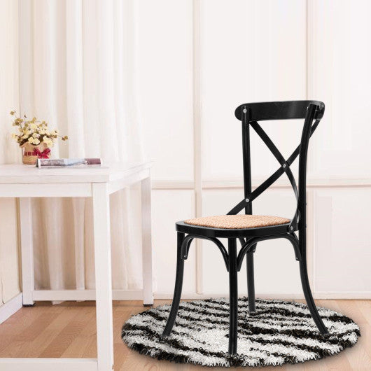 Costway Set of 2 Black Cross Back Solid Wood Rattan Seat Dining Chair