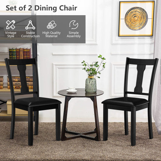 Costway Set of 2 Black Dining Room Chair with Rubber Wood Frame and Upholstered Padded Seat