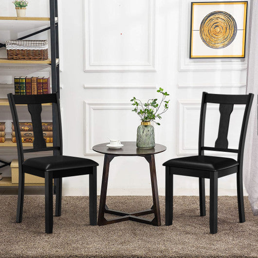 Costway Set of 2 Black Dining Room Chair with Rubber Wood Frame and Upholstered Padded Seat