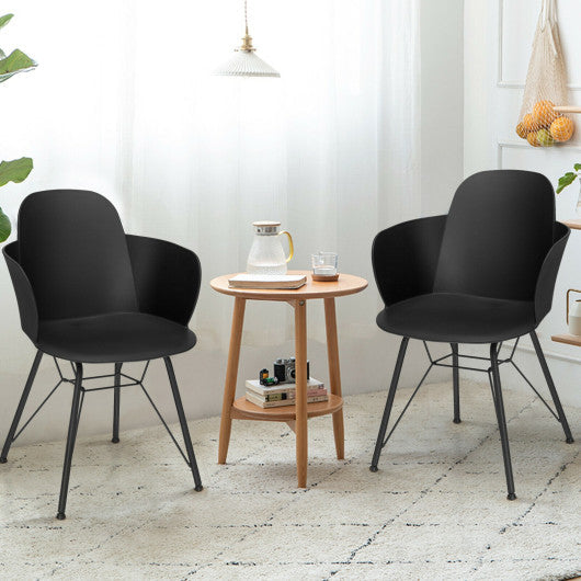 Costway Set of 2 Black Metal Frame Modern Petal-Shape Plastic Dining Chairs