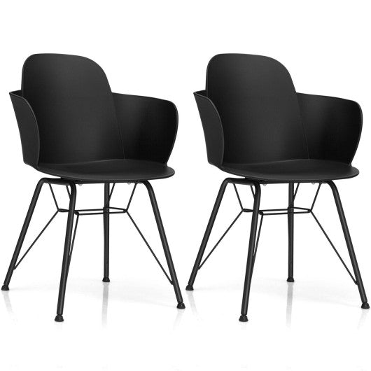 Costway Set of 2 Black Metal Frame Modern Petal-Shape Plastic Dining Chairs