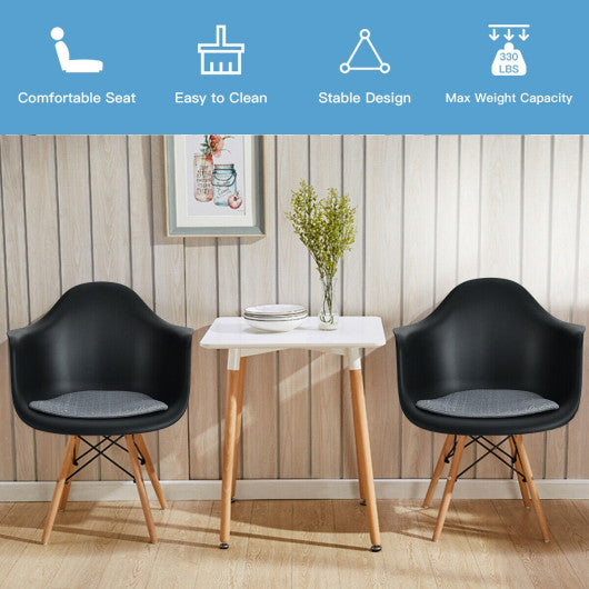 Costway Set of 2 Black Mid-Century Modern Molded Dining Arm Side Chairs