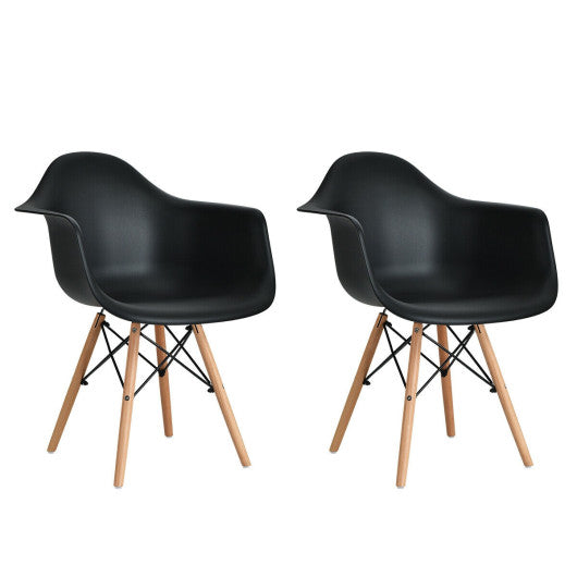 Costway Set of 2 Black Mid-Century Modern Molded Dining Arm Side Chairs