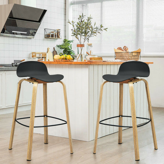 Costway Set of 2 Black Modern Barstools Pub Chairs with Low Back and Metal Legs