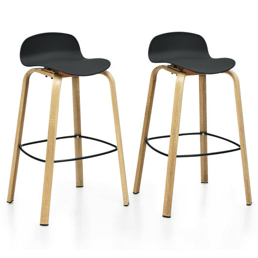 Costway Set of 2 Black Modern Barstools Pub Chairs with Low Back and Metal Legs