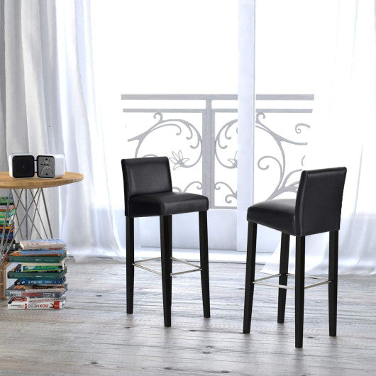 Costway Set of 2 Black Padded Seat Bar Stool Chair with Solid Wood Legs