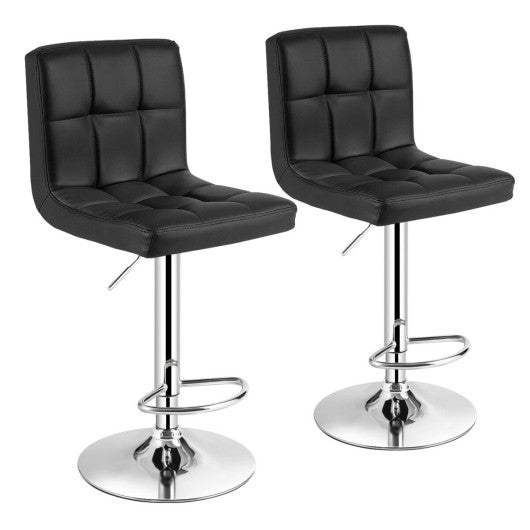 Costway Set of 2 Black Square Swivel Adjustable PU Leather Bar Stools with Back and Footrest