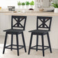 Costway Set of 2 Black Swivel Counter Height Bar Stools with Solid Wood Legs