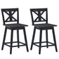 Costway Set of 2 Black Swivel Counter Height Bar Stools with Solid Wood Legs