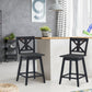 Costway Set of 2 Black Swivel Counter Height Bar Stools with Solid Wood Legs