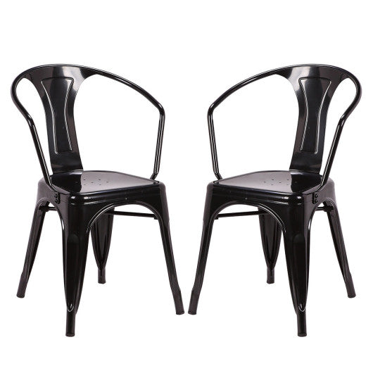 Costway Set of 2 Black Vintage Tolix Style Stackable Bistro Metal Arm Chair