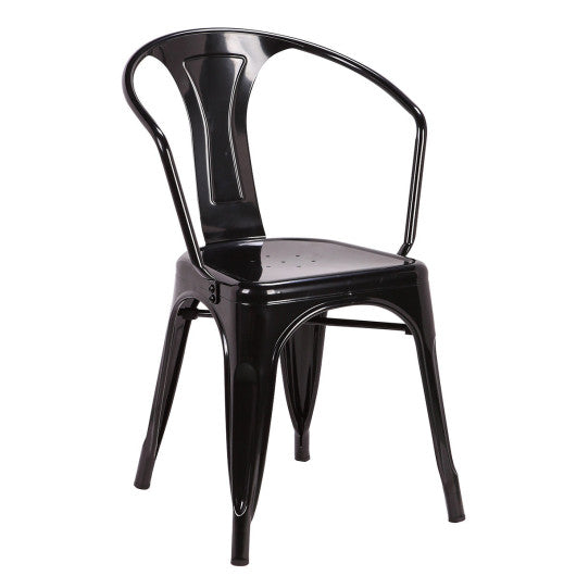 Costway Set of 2 Black Vintage Tolix Style Stackable Bistro Metal Arm Chair