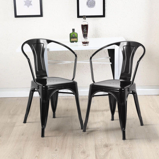 Costway Set of 2 Black Vintage Tolix Style Stackable Bistro Metal Arm Chair