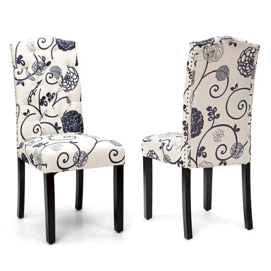 Costway Set of 2 Black and White Tufted Upholstered Dining Chairs