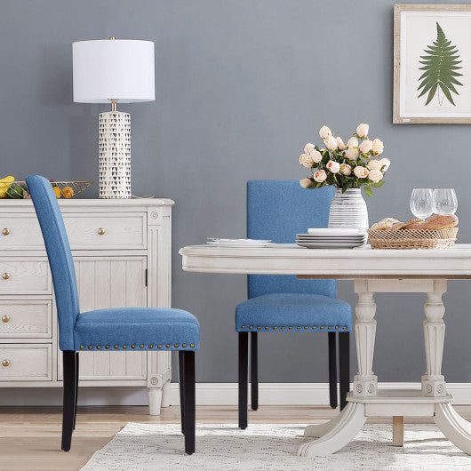 Costway Set of 2 Blue Fabric Upholstered Dining Chairs with Nailhead