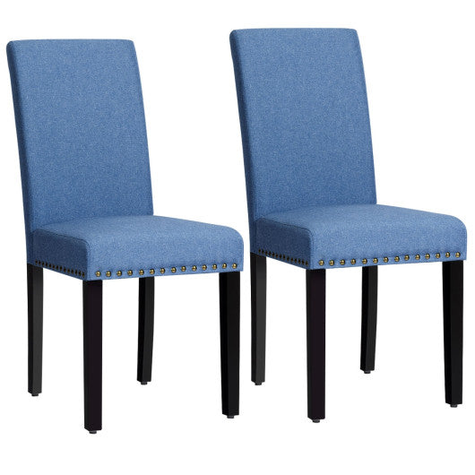 Costway Set of 2 Blue Fabric Upholstered Dining Chairs with Nailhead