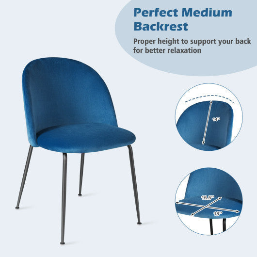Costway Set of 2 Blue Upholstered Velvet Dining Chair with Metal Base for Living Room