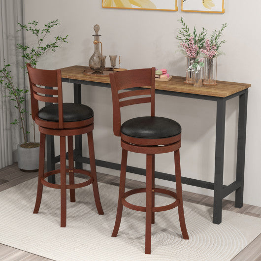 Costway Set of 2 Brown 360° Bar Stools with PU Upholstered Seats