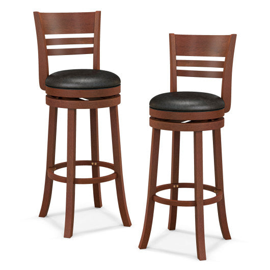 Costway Set of 2 Brown 360° Bar Stools with PU Upholstered Seats