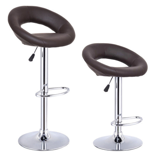 Costway Set of 2 Brown Adjustable Swivel Bar Stools Pub Chairs
