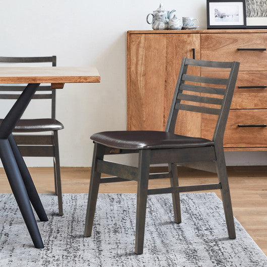 Costway Set of 2 Brown Armless PU Leather Dining Side Chairs