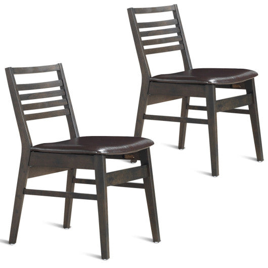 Costway Set of 2 Brown Armless PU Leather Dining Side Chairs