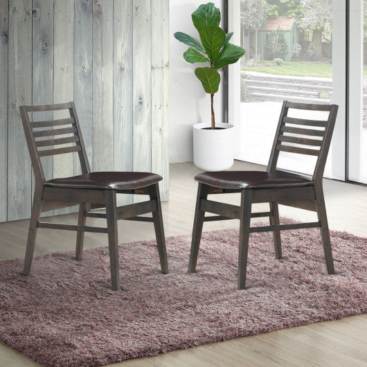 Costway Set of 2 Brown Armless PU Leather Dining Side Chairs