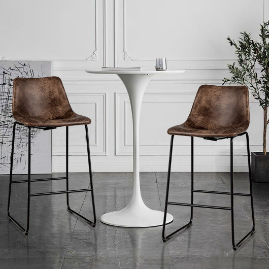 Costway Set of 2 Brown Bar Stool Faux Suede Upholstered Chairs