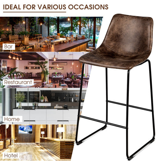 Costway Set of 2 Brown Bar Stool Faux Suede Upholstered Chairs