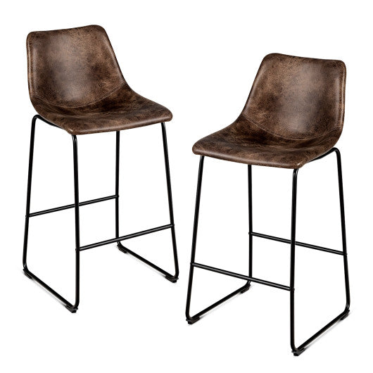 Costway Set of 2 Brown Bar Stool Faux Suede Upholstered Chairs
