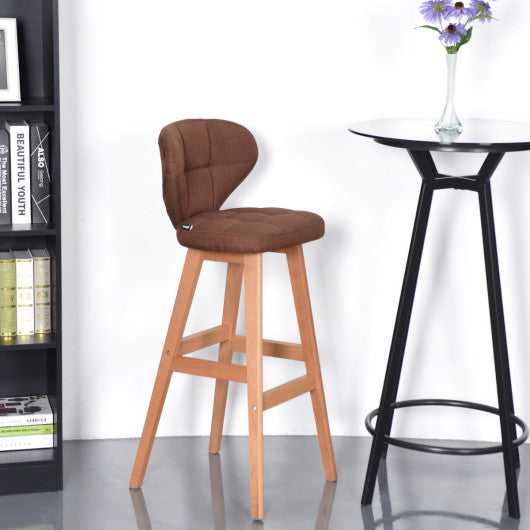 Costway Set of 2 Brown Bar Stools Pub Chair Fabric