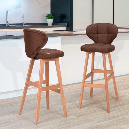 Costway Set of 2 Brown Bar Stools Pub Chair Fabric