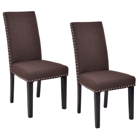 Costway Set of 2 Brown Fabric Upholstered Armless Dining Chairs